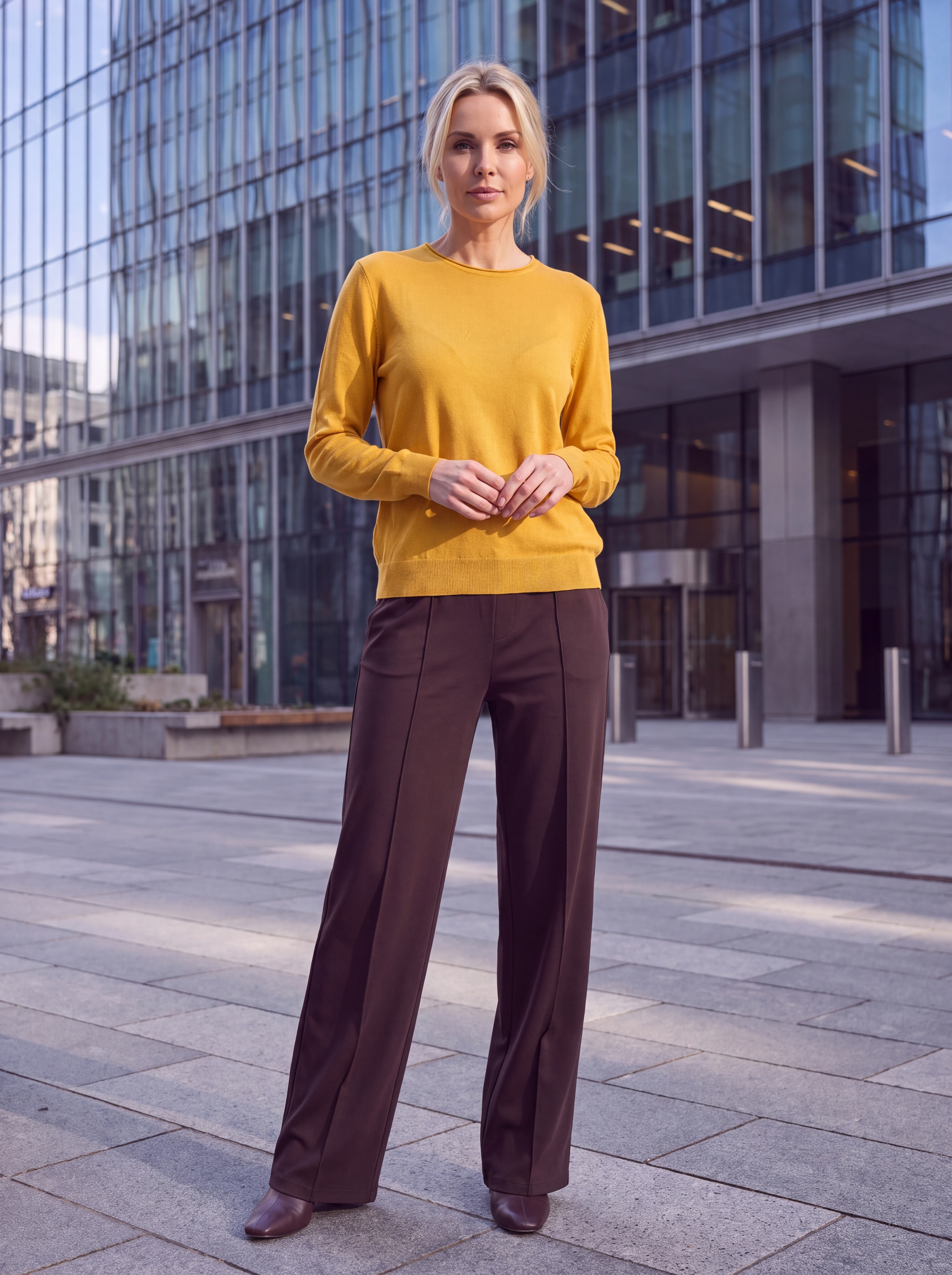 Dámsky pulóver s okrúhlym výstrihom H.WINTER MUSTARD YELLOW horčicovo žltá s.WEAR 1
